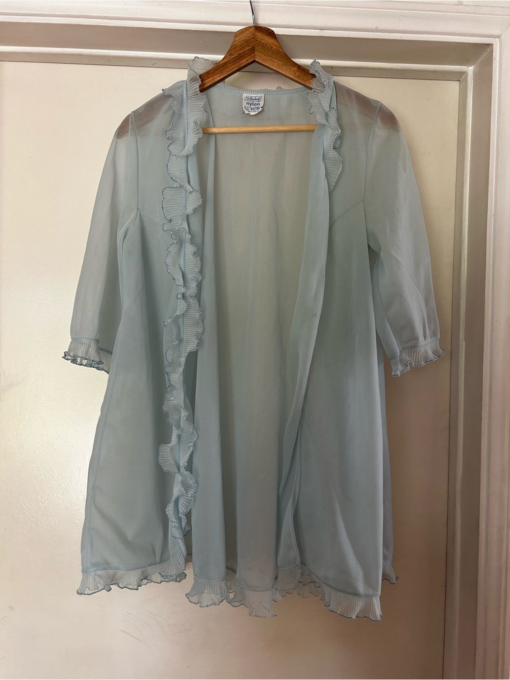 Sheer Ruffle-Trim Chiffon Robe in Light Blue - Women Intimates